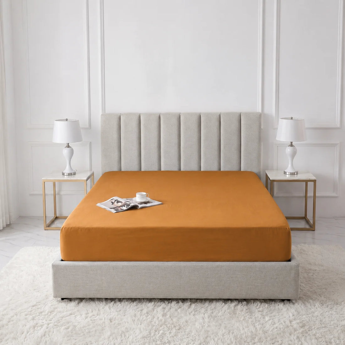 Ochre Gold Micro Cotton Mattress Cover — With Zipper