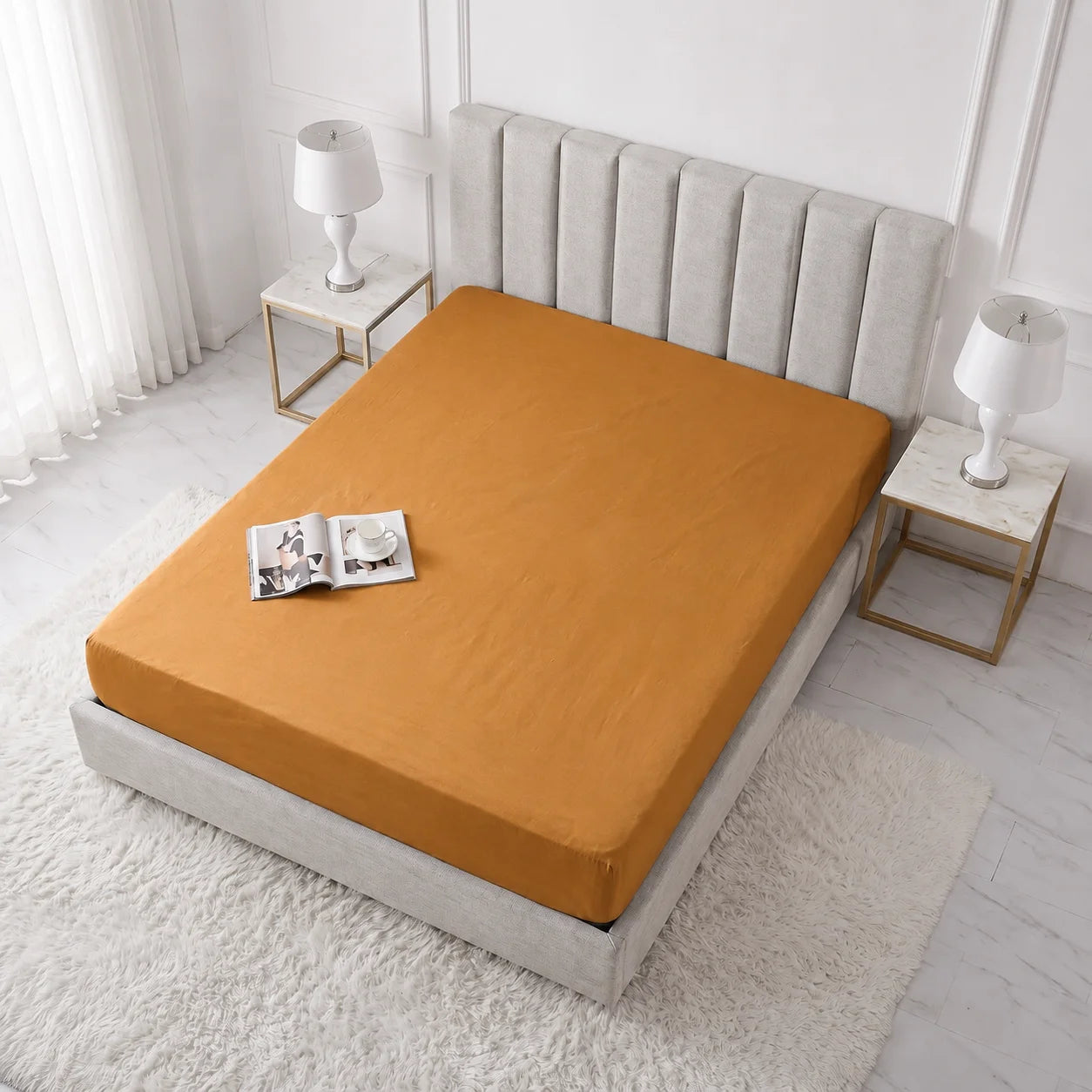 Ochre Gold Micro Cotton Mattress Cover — With Zipper