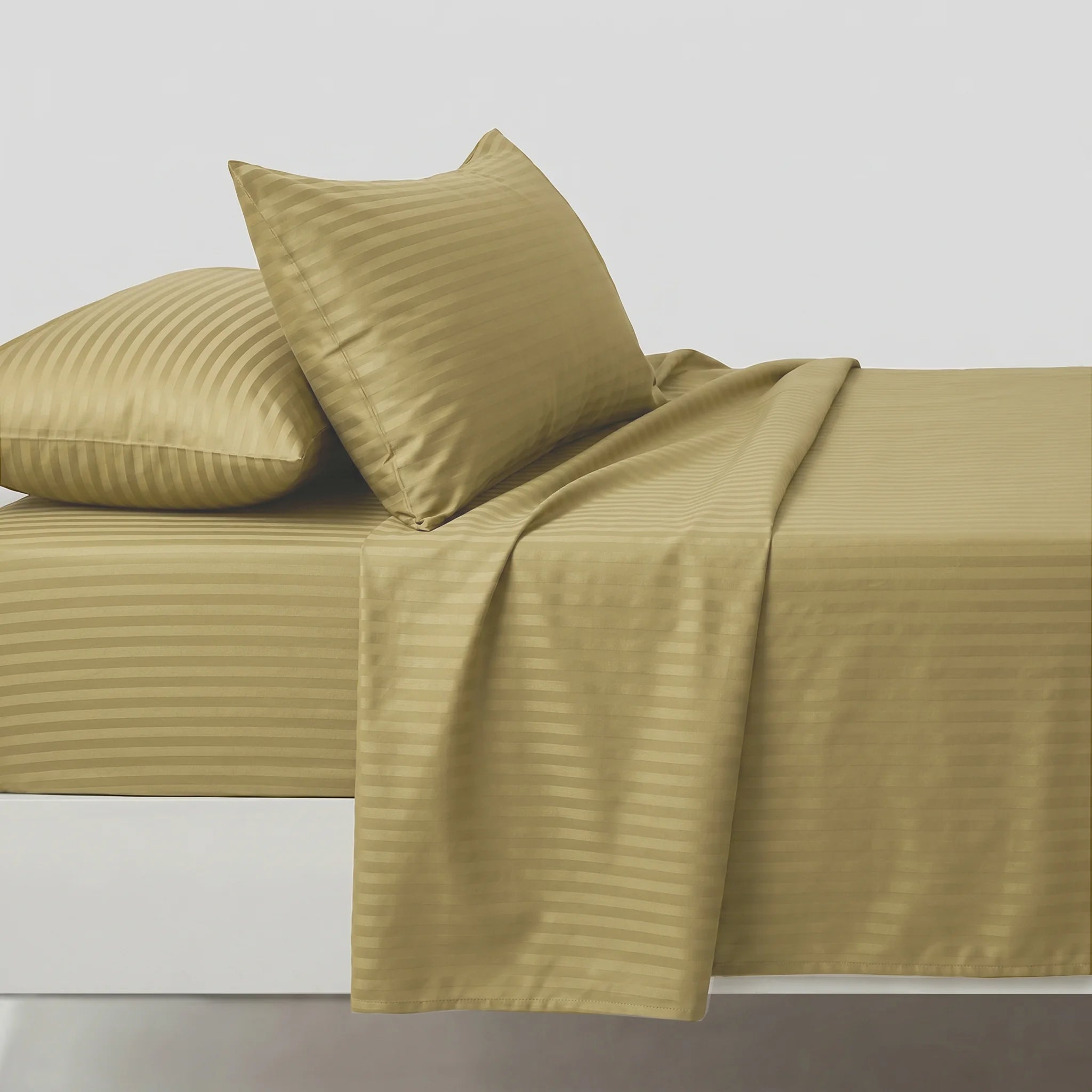 Olive Gold Dyed Stripe Bedsheet Set