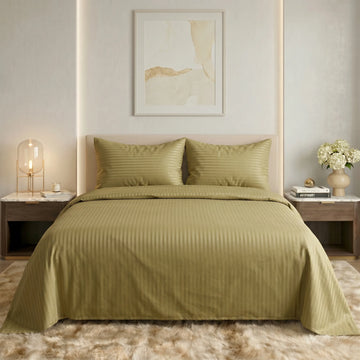 Olive Gold Dyed Stripe Bedsheet Set