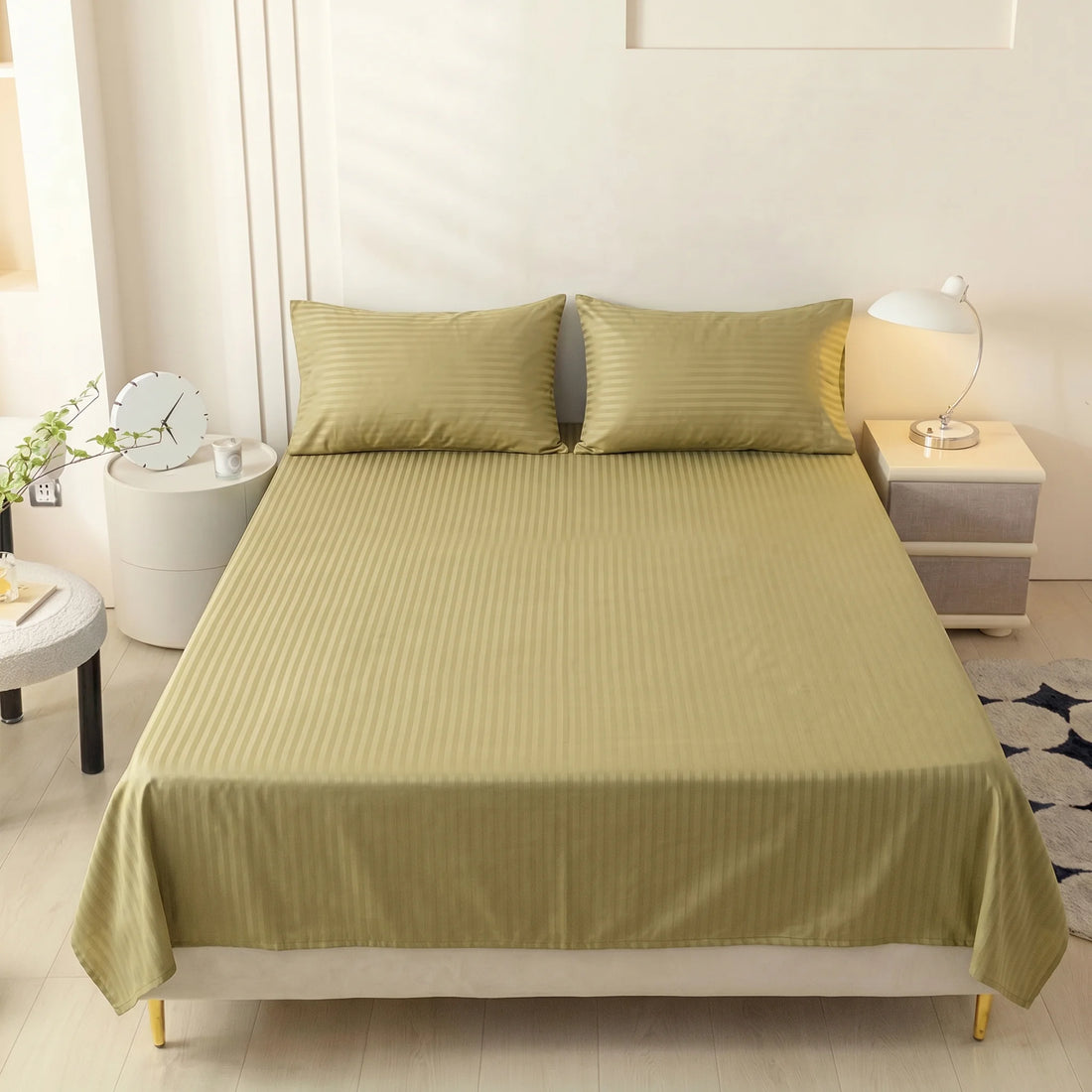 Olive Gold Dyed Stripe Bedsheet Set