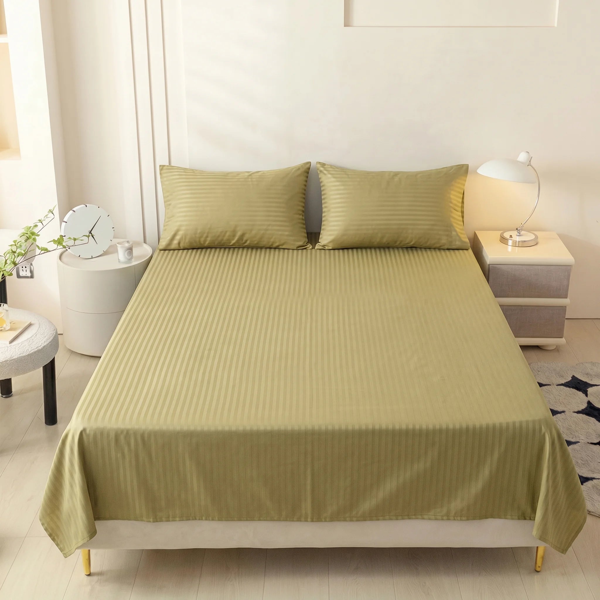 Olive Gold Dyed Stripe Bedsheet Set