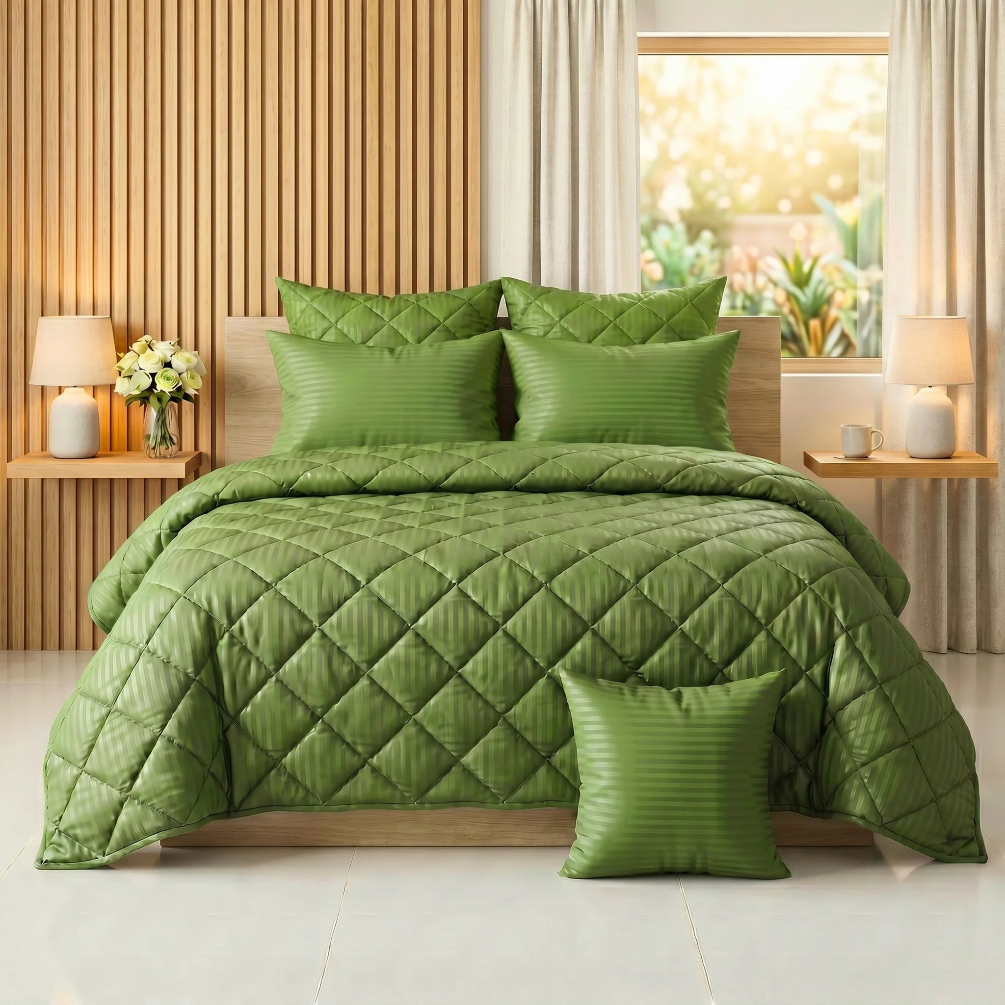 Olive Green Comforter Set — Dyed Stripe