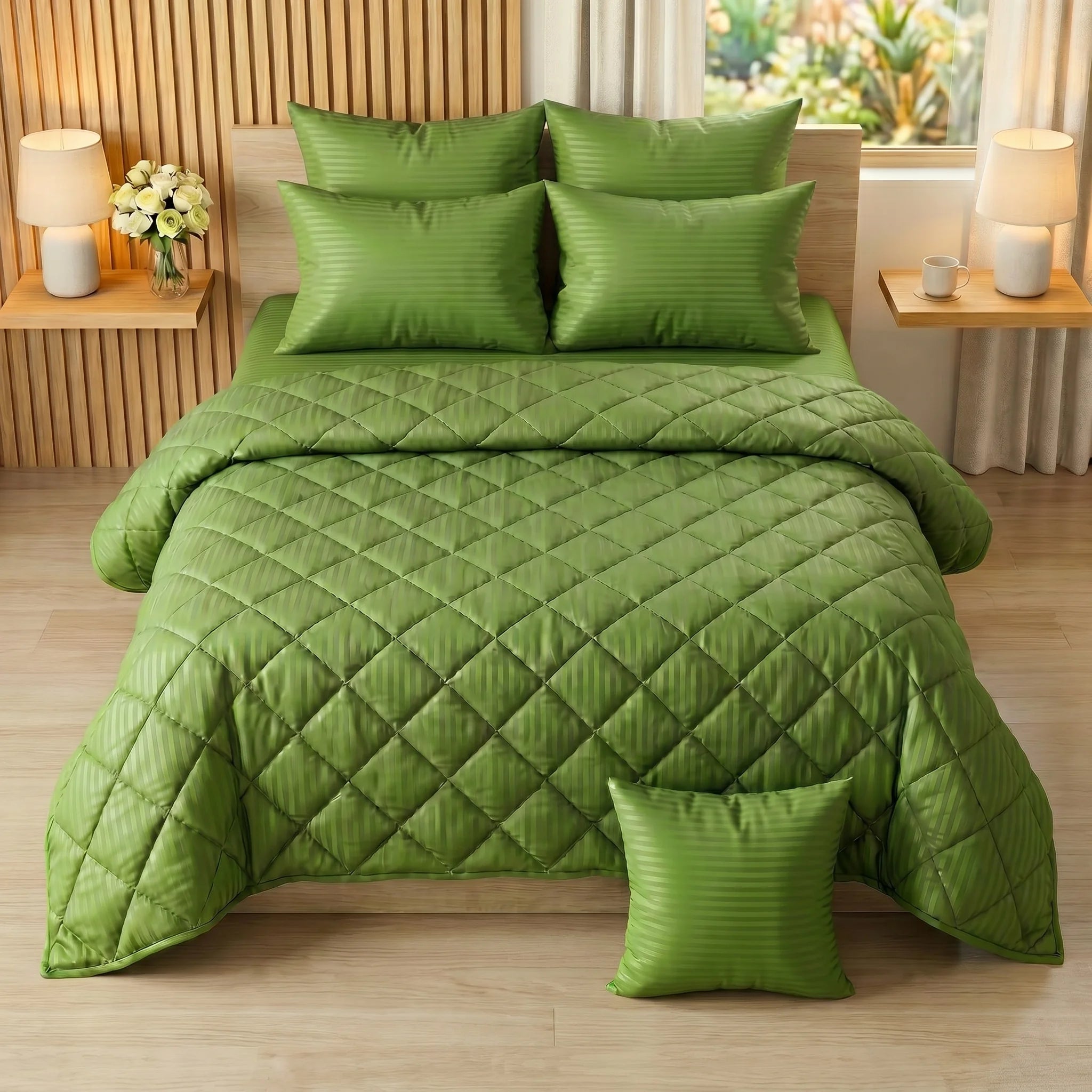 Olive Green Comforter Set — Dyed Stripe