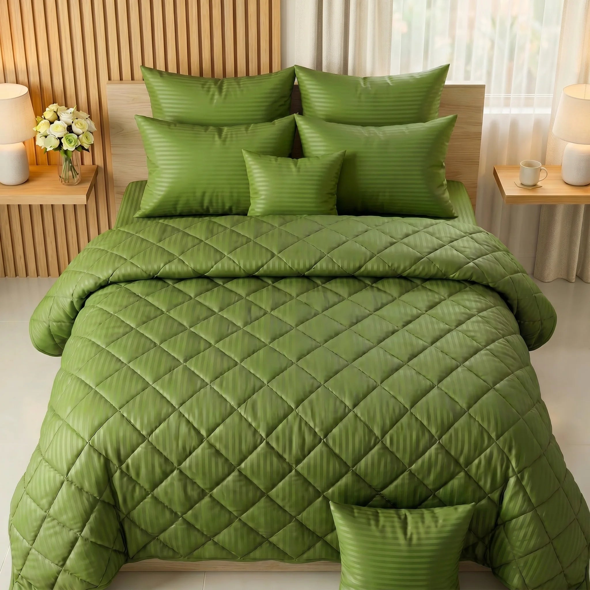 Olive Green Comforter Set — Dyed Stripe