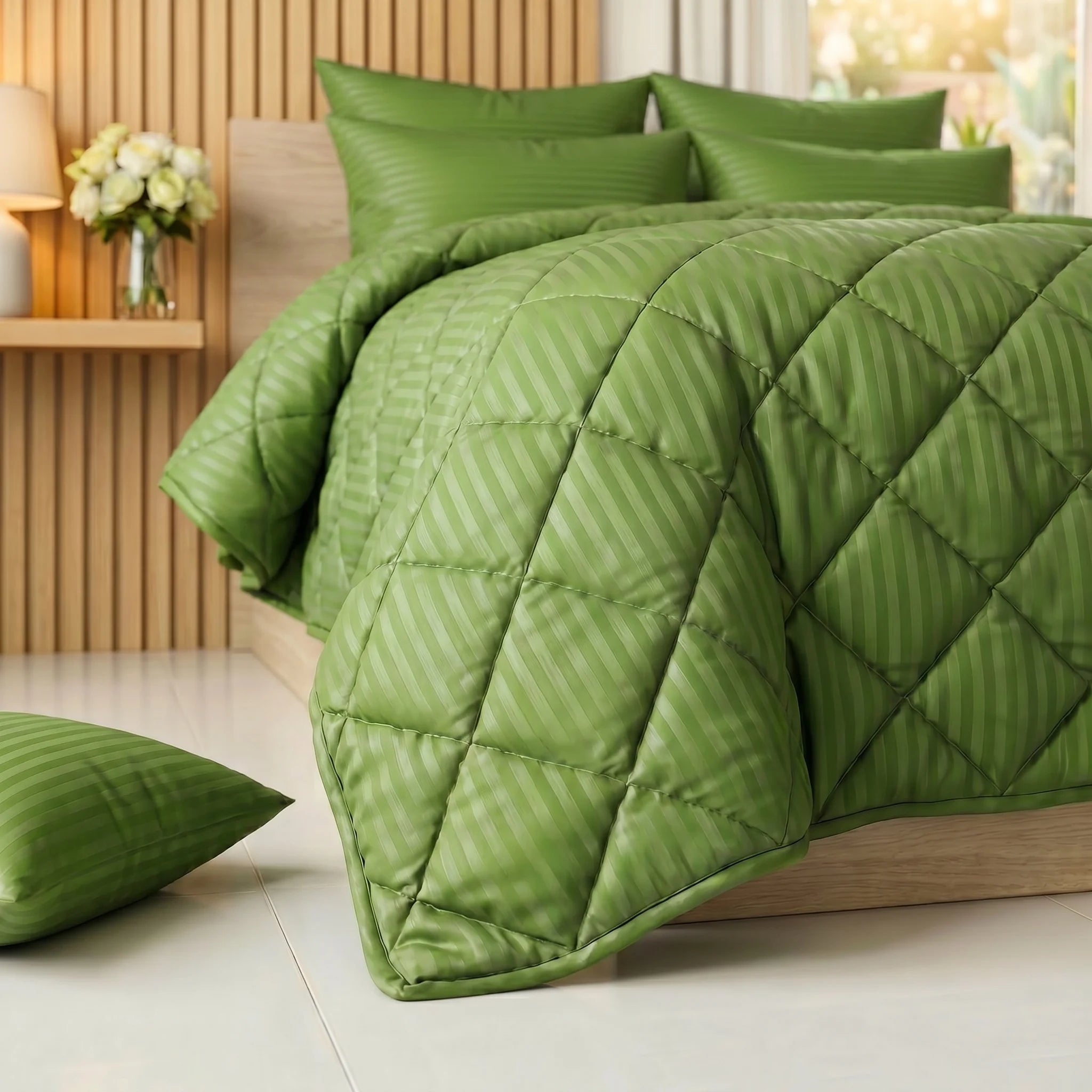 Olive Green Comforter Set — Dyed Stripe