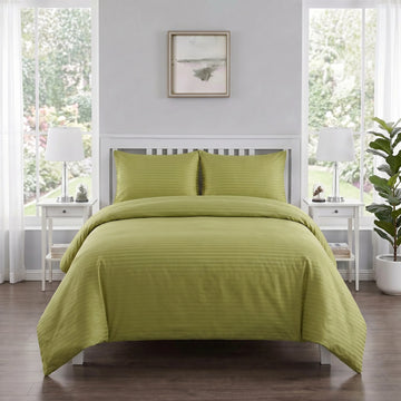 Olive Green Duvet Cover Set — Dyed Stripe