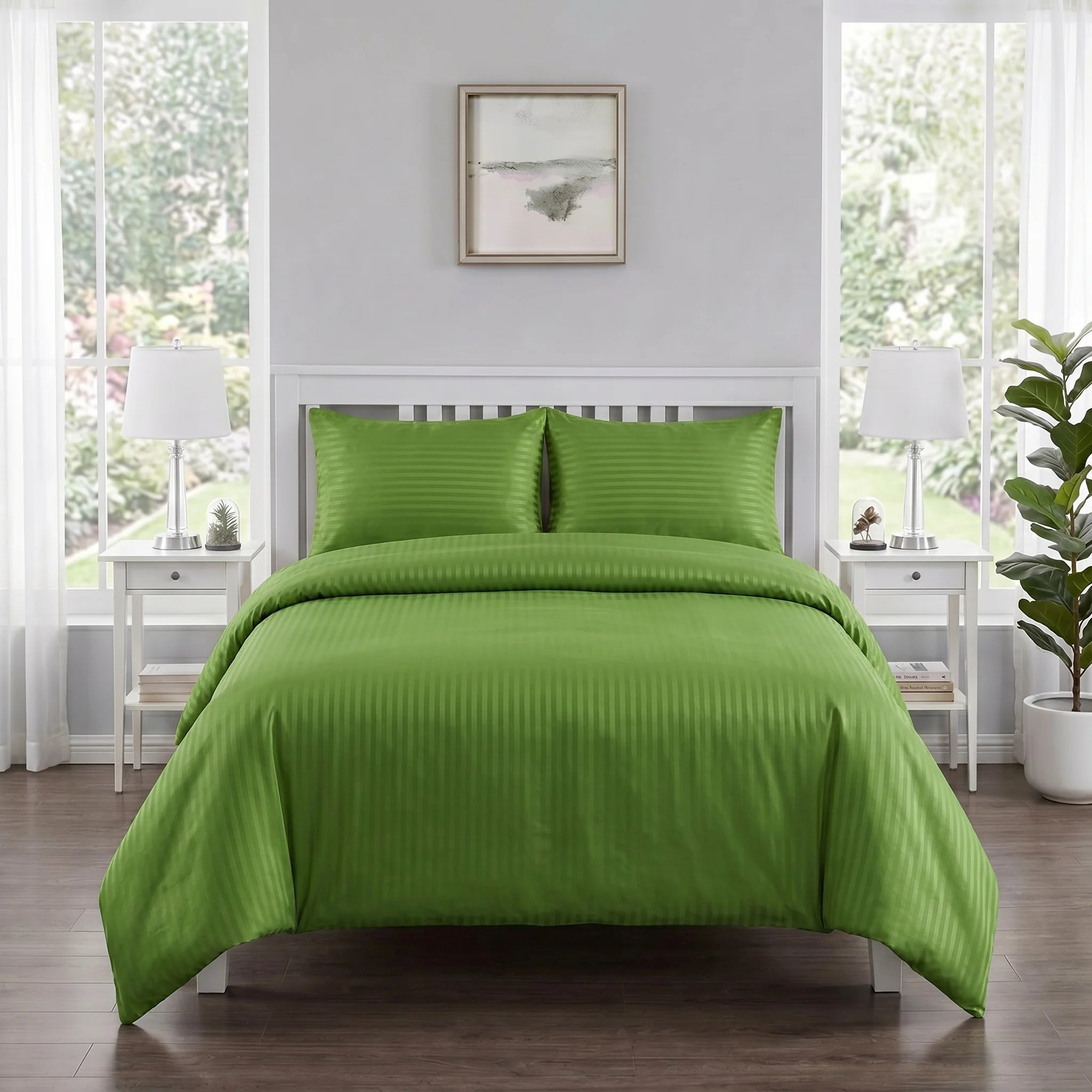 Olive Green Duvet Cover Set — Dyed Stripe
