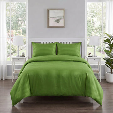 Olive Green Duvet Cover Set — Dyed Stripe