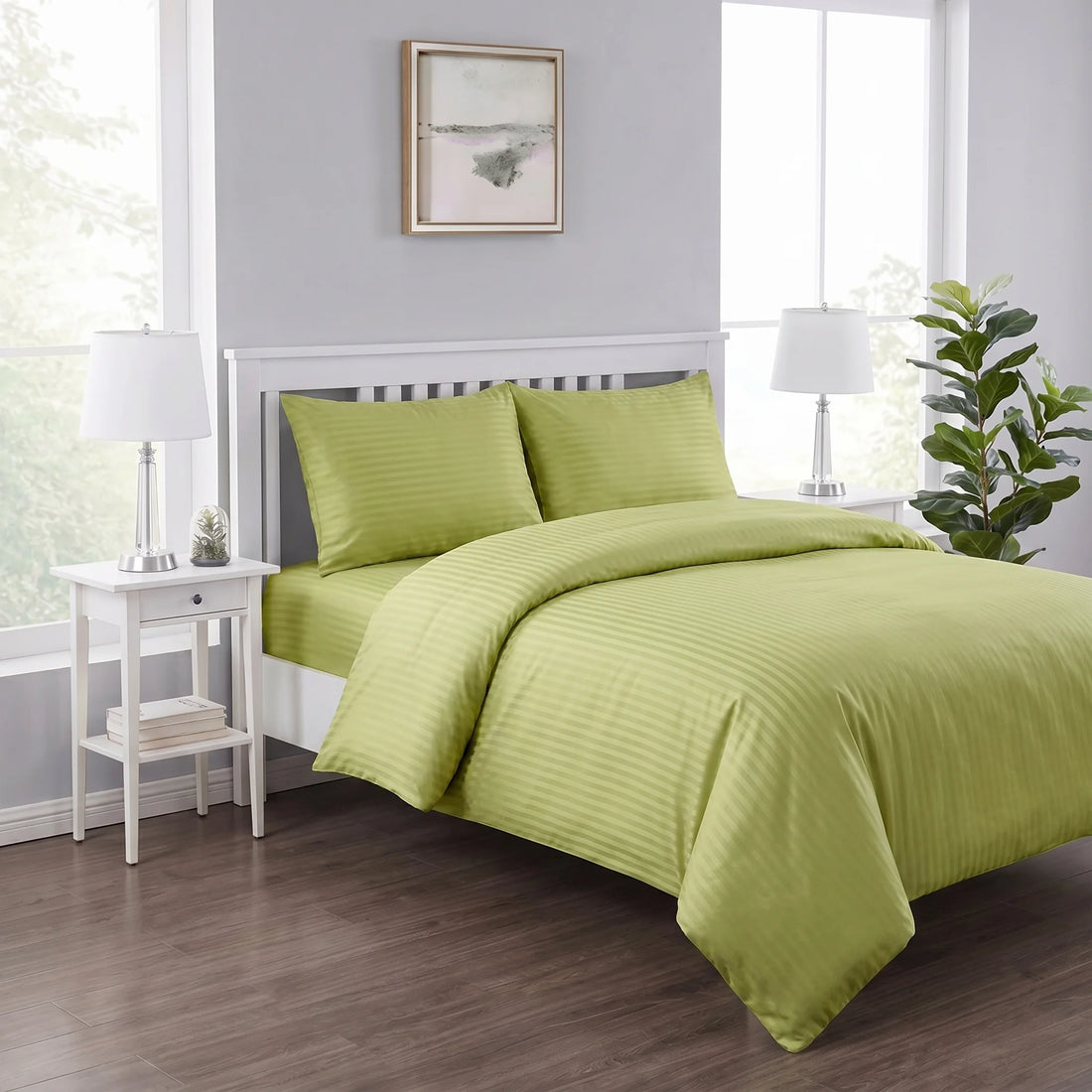 Olive Green Duvet Cover Set — Dyed Stripe