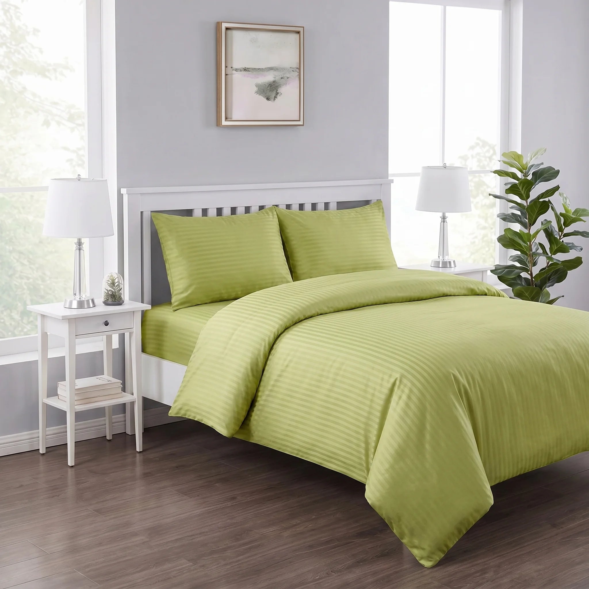 Olive Green Duvet Cover Set — Dyed Stripe