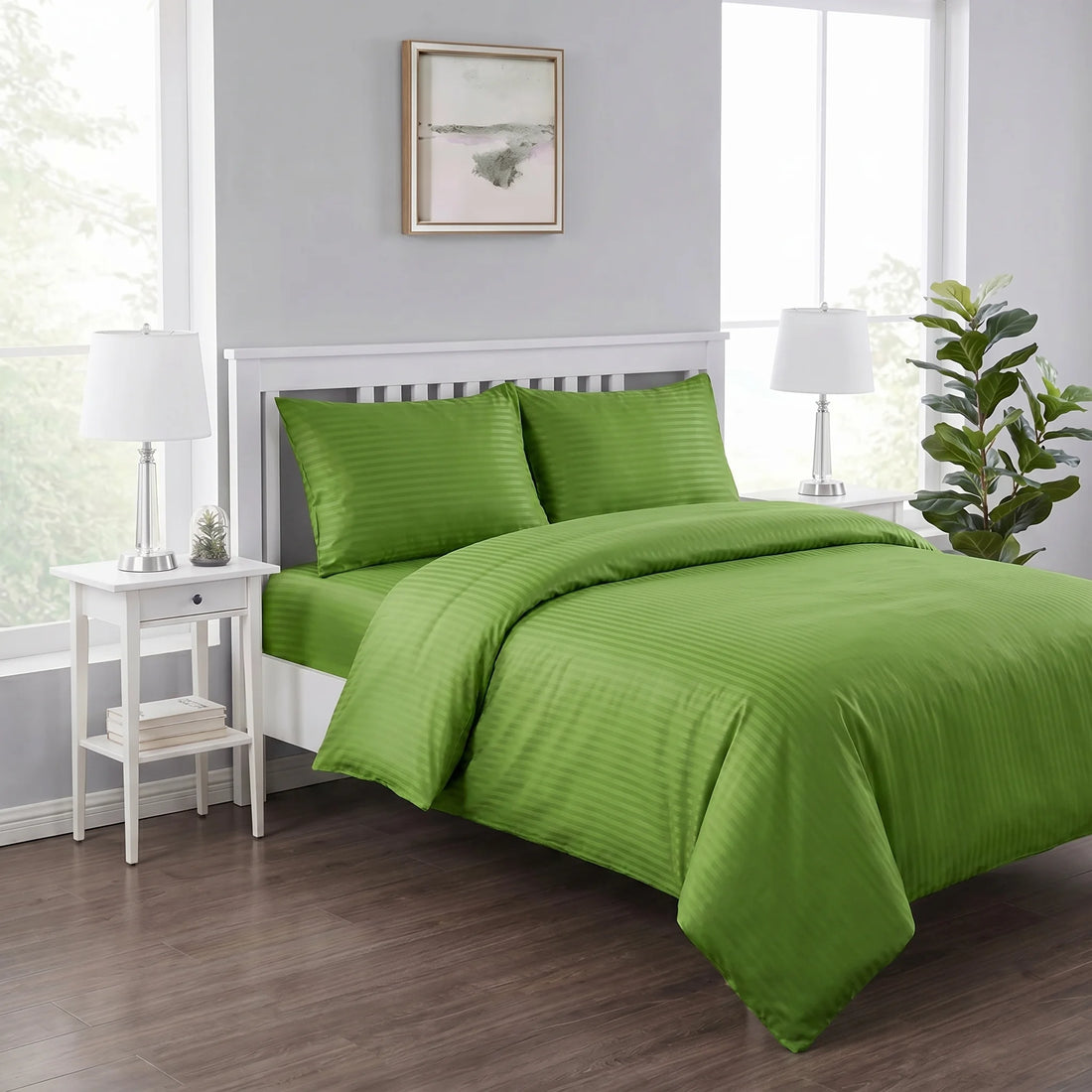 Olive Green Duvet Cover Set — Dyed Stripe