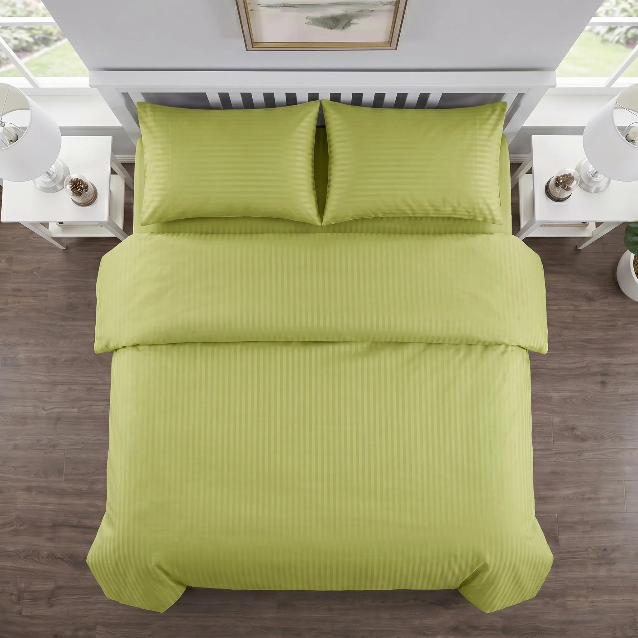 Olive Green Duvet Cover Set — Dyed Stripe
