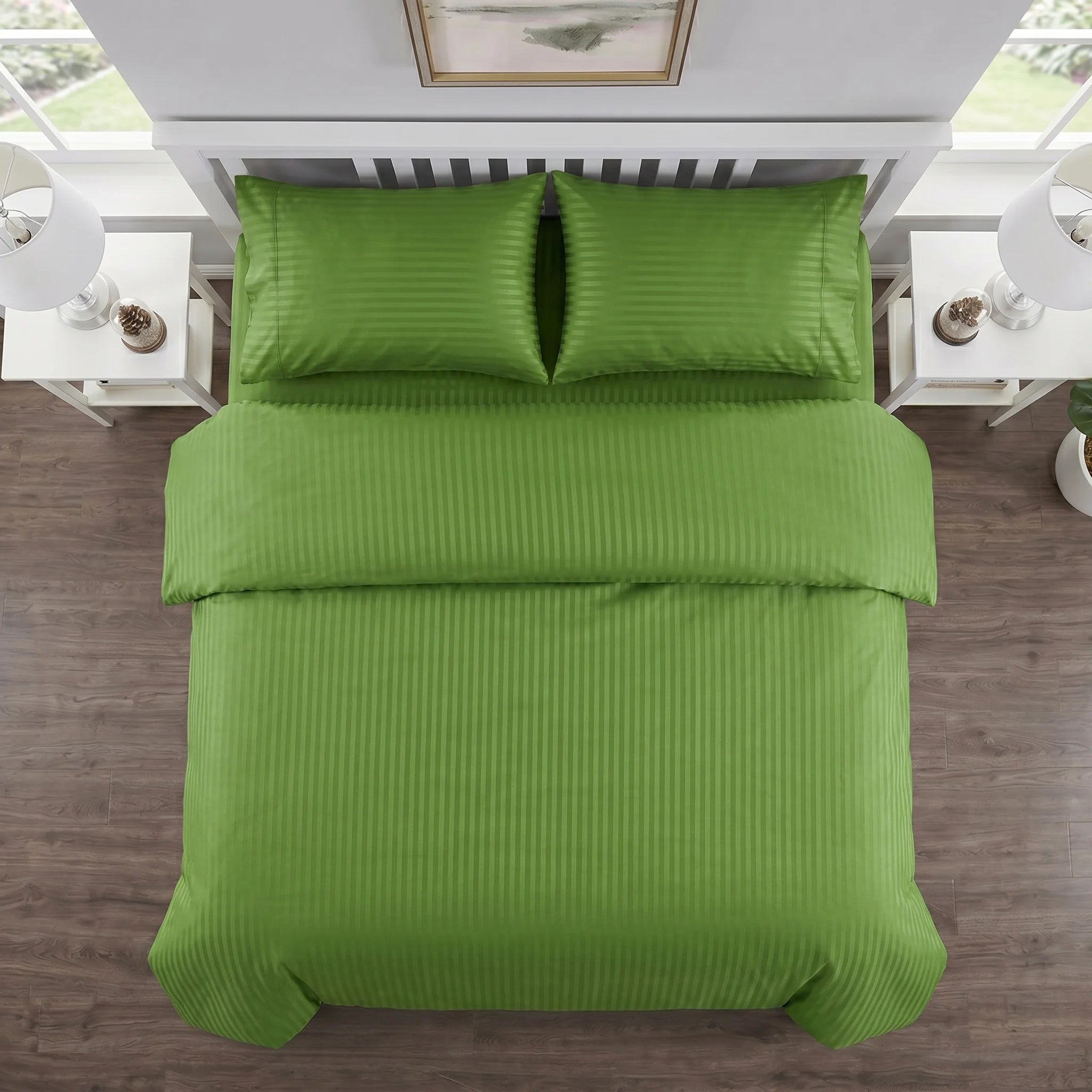 Olive Green Duvet Cover Set — Dyed Stripe