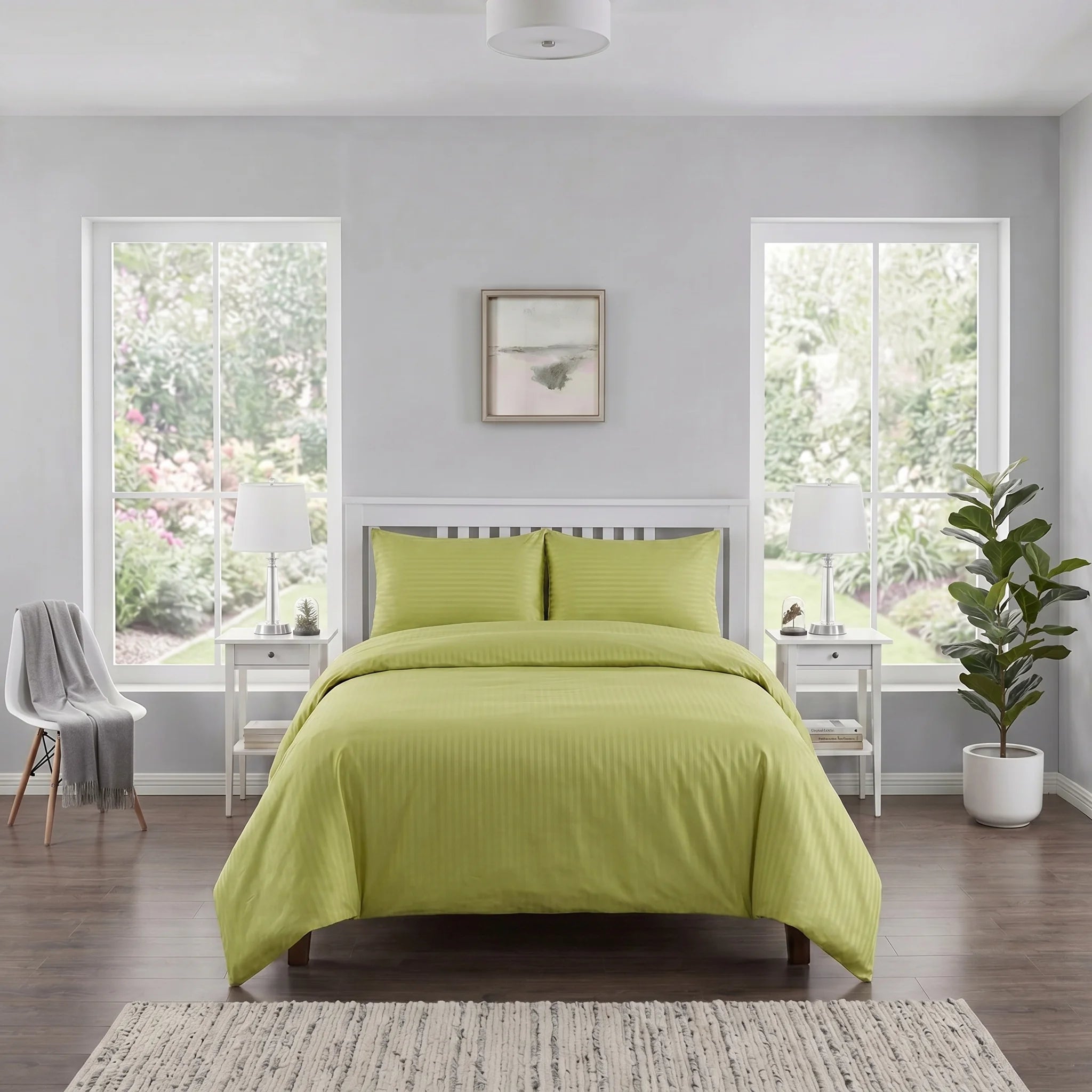 Olive Green Duvet Cover Set — Dyed Stripe