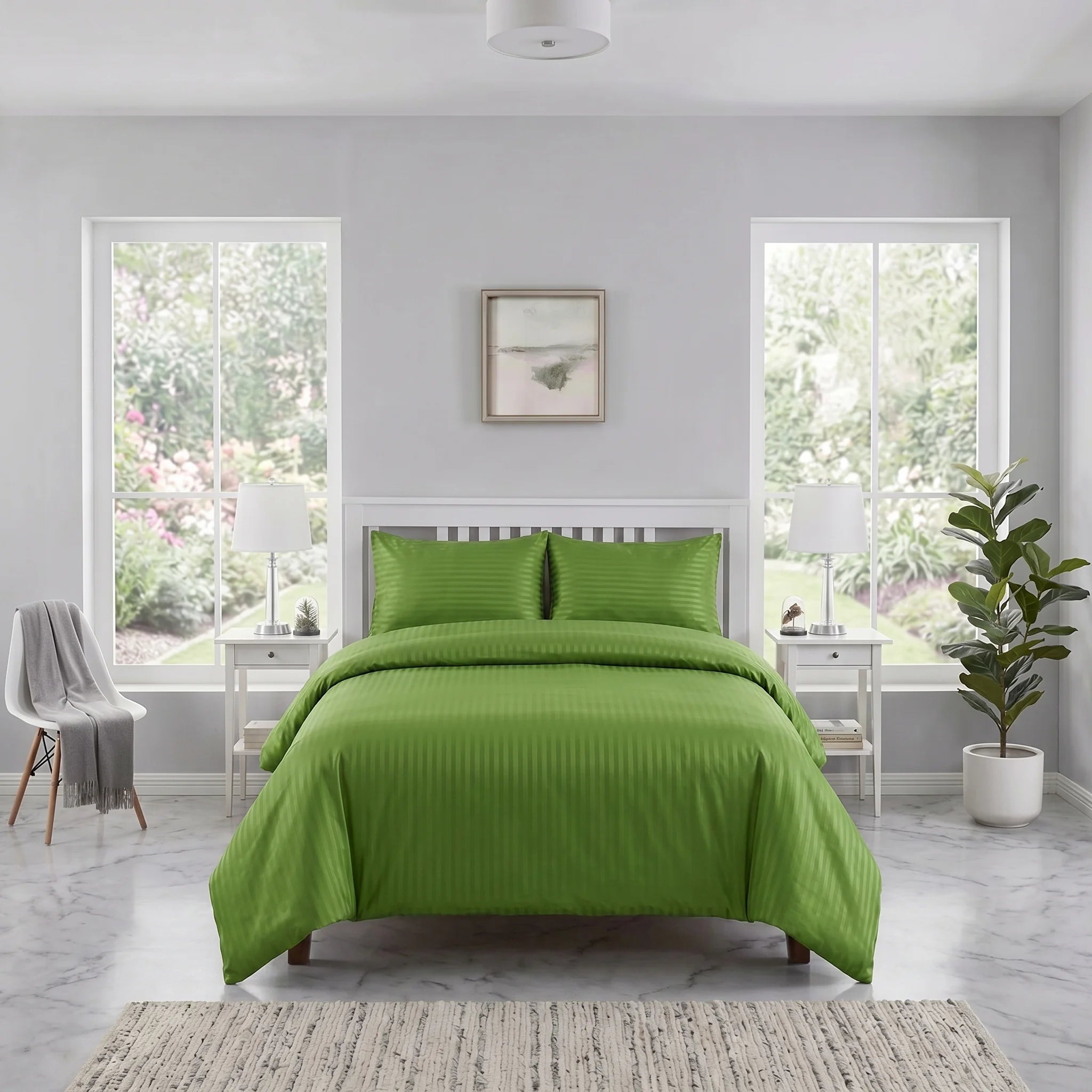 Olive Green Duvet Cover Set — Dyed Stripe