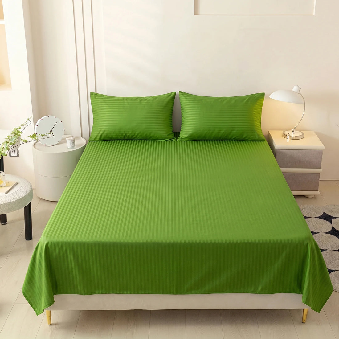 Olive Green Dyed Stripe Bedsheet Set