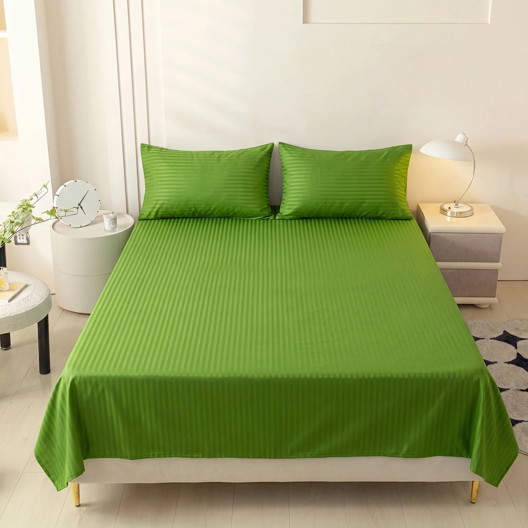 Olive Green Dyed Stripe Bedsheet Set