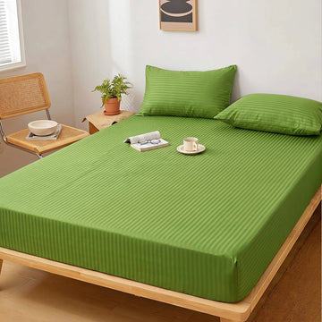 Olive Green Dyed Stripe Fitted Sheet Set