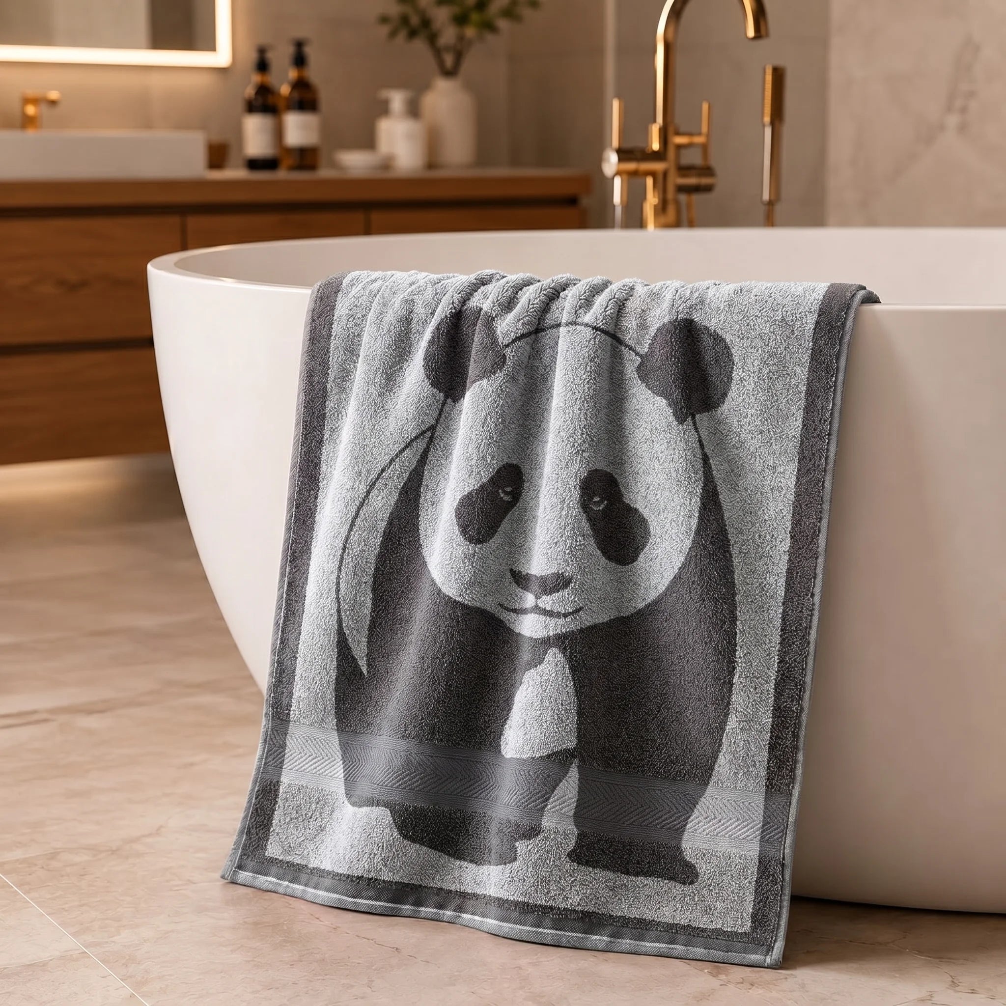 Panda Print Cotton Bath Towel — Soft, Playful & Highly Absorbent