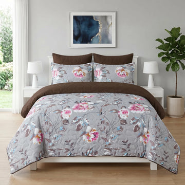 Pastel Rose Grey Bed Spread Set — 6 PCS