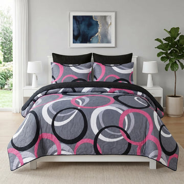 Pink Ring Geometric Bed Spread Set — 6 PCS