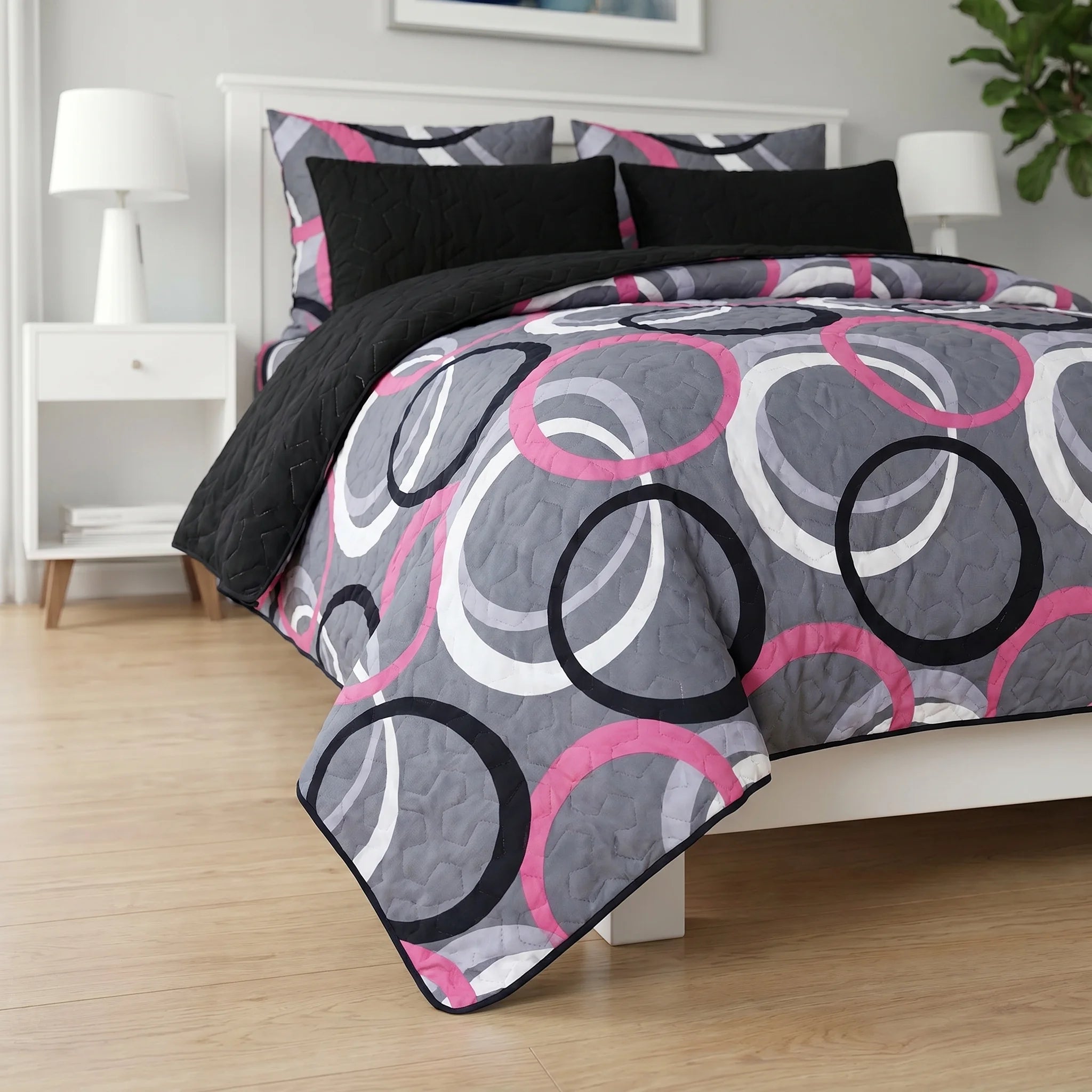 Pink Ring Geometric Bed Spread Set — 6 PCS