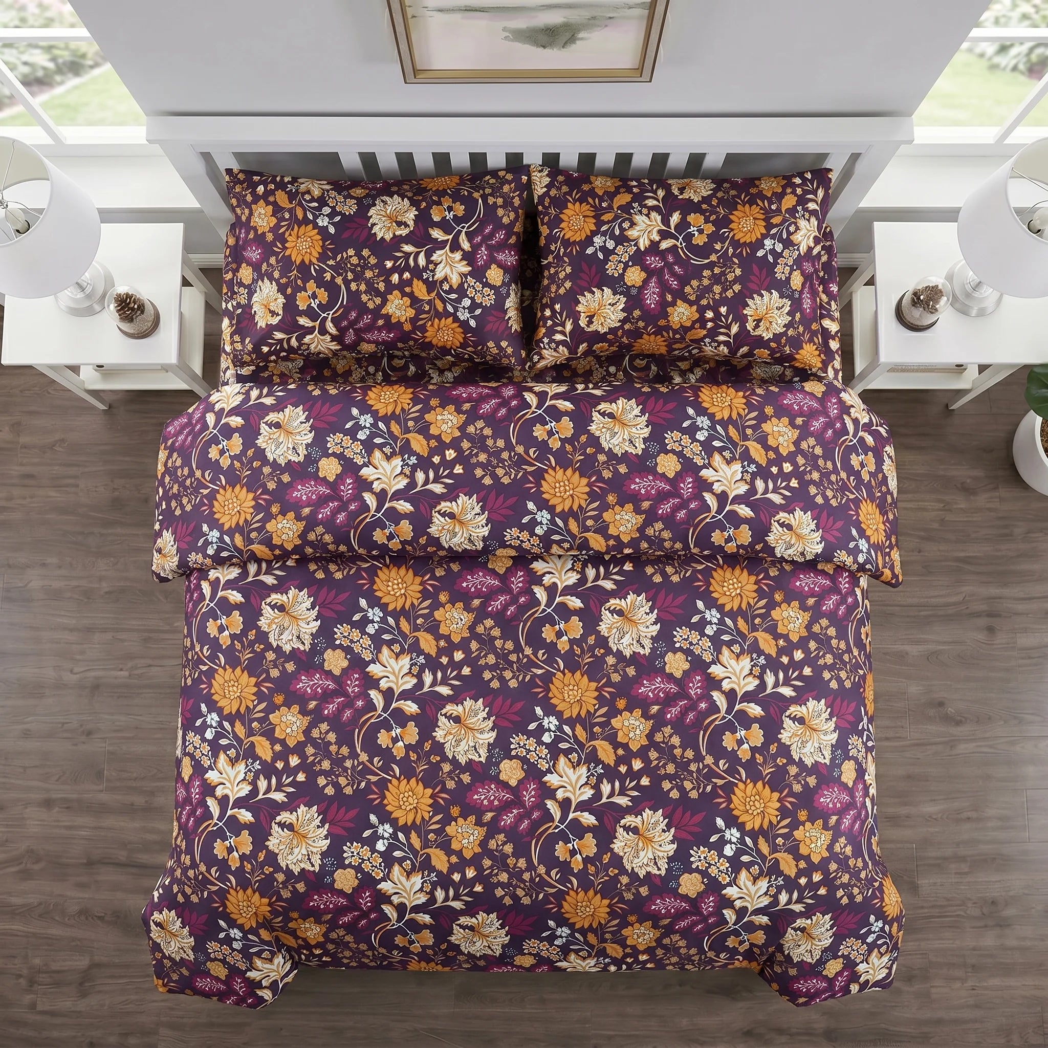 Plum Botanical Floral Duvet Cover Set — Printed