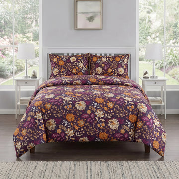Plum Botanical Floral Duvet Cover Set — Printed