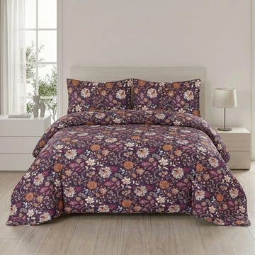 Plum Floral Bed Spread Set — 3 PCS