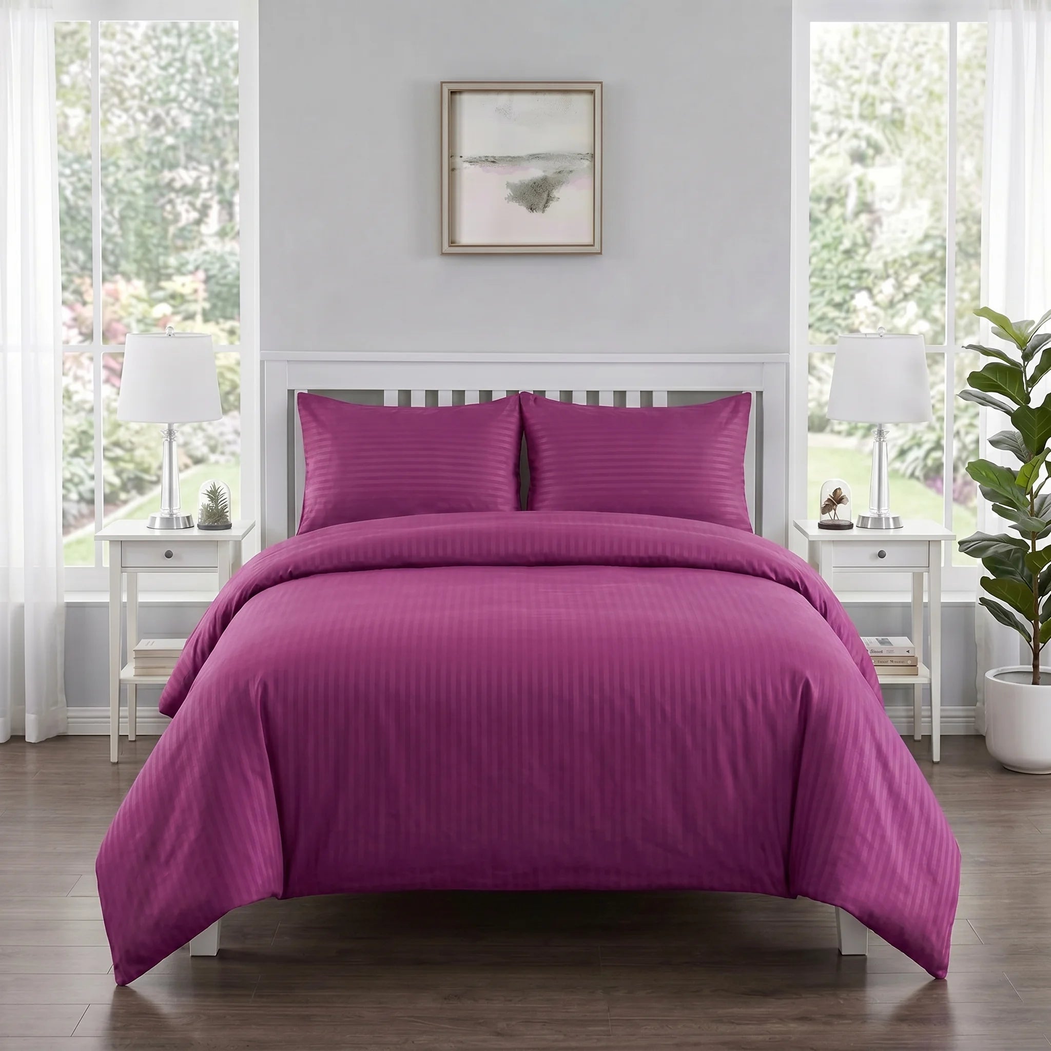 Plum Purple Duvet Cover Set — Dyed Stripe