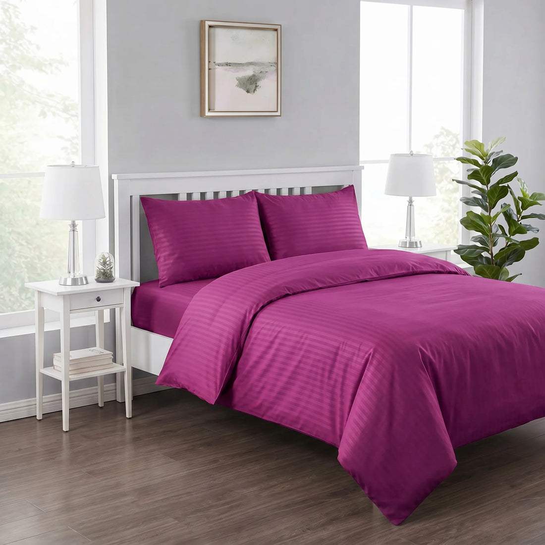 Plum Purple Duvet Cover Set — Dyed Stripe
