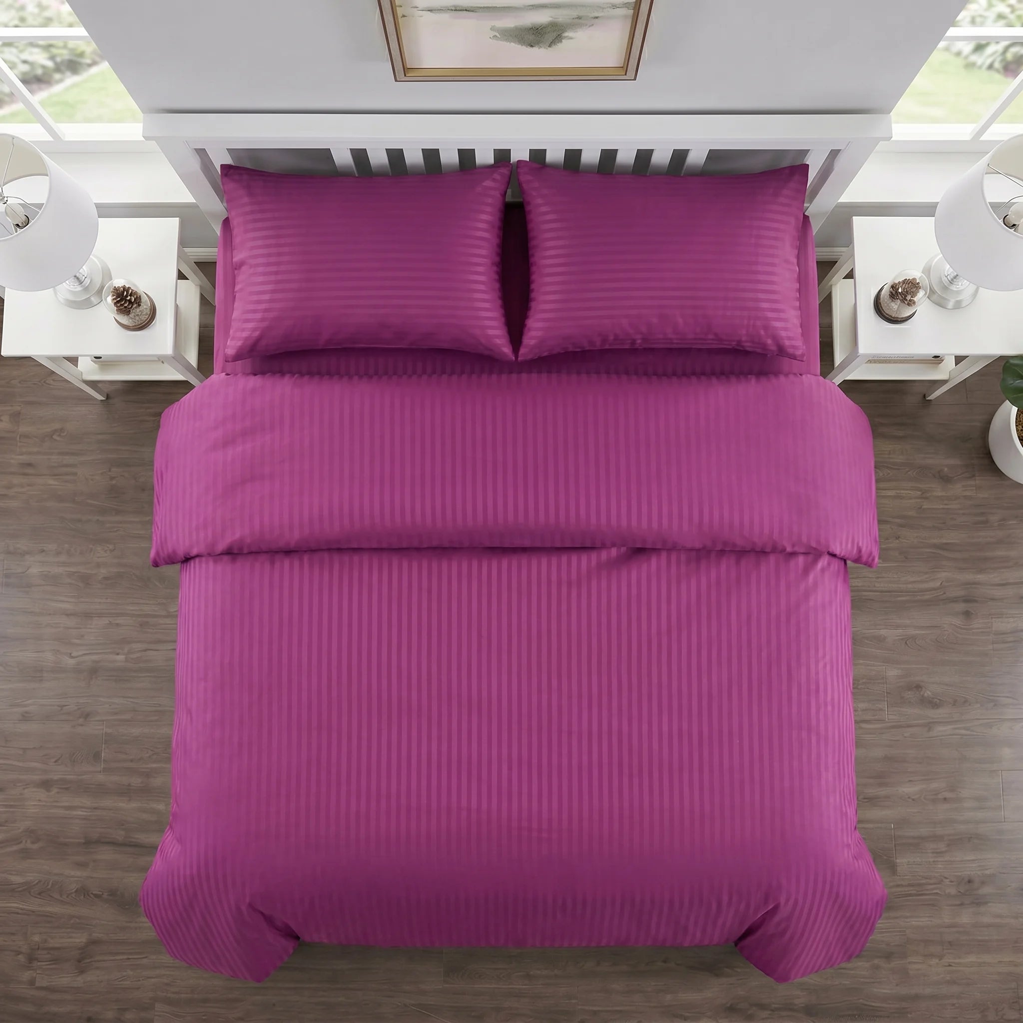 Plum Purple Duvet Cover Set — Dyed Stripe