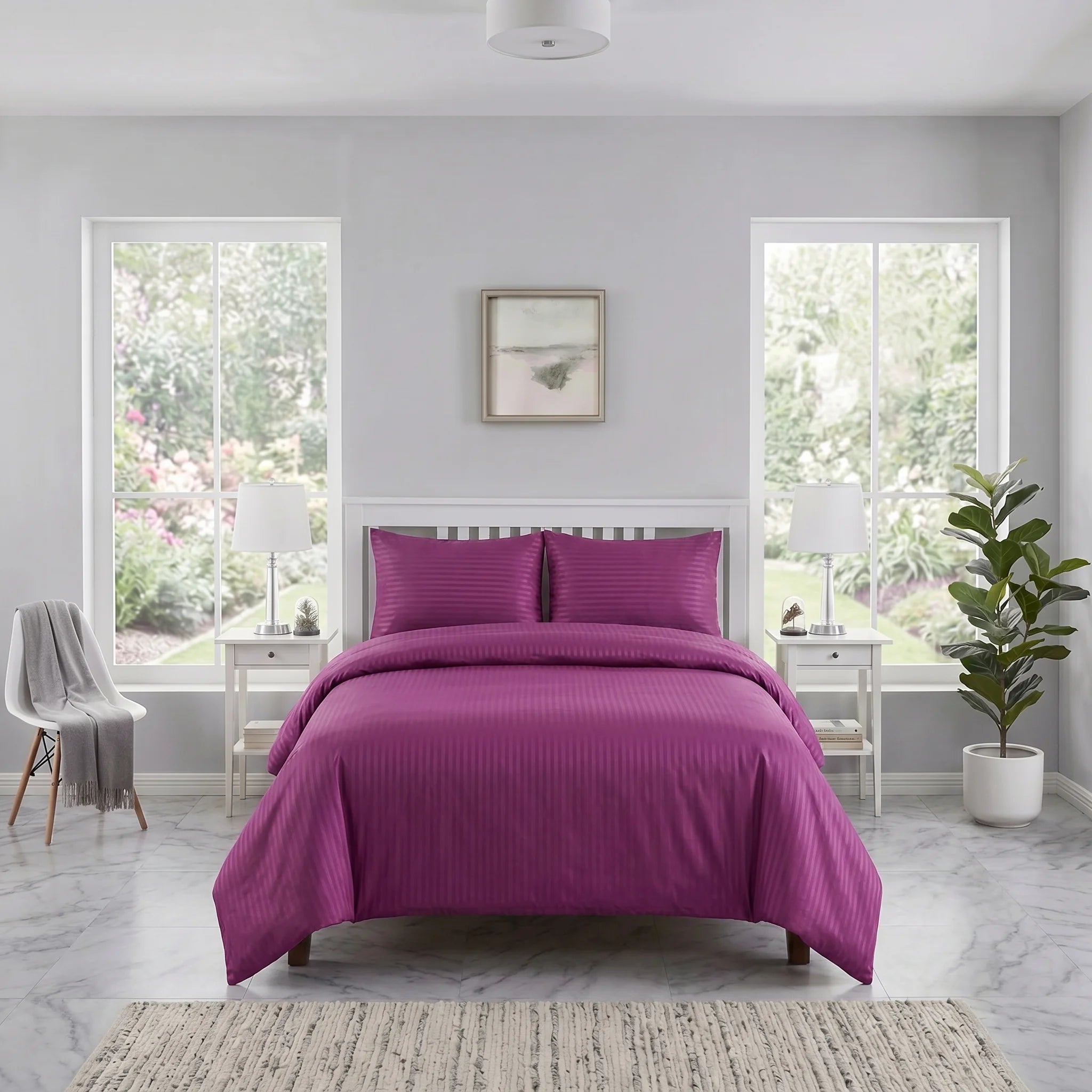 Plum Purple Duvet Cover Set — Dyed Stripe