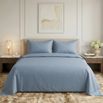 Powder Blue Dyed Stripe Bedsheet Set