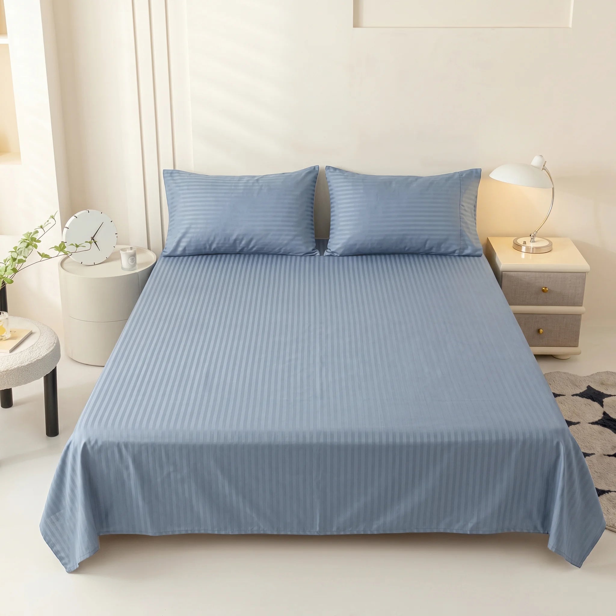 Powder Blue Dyed Stripe Bedsheet Set