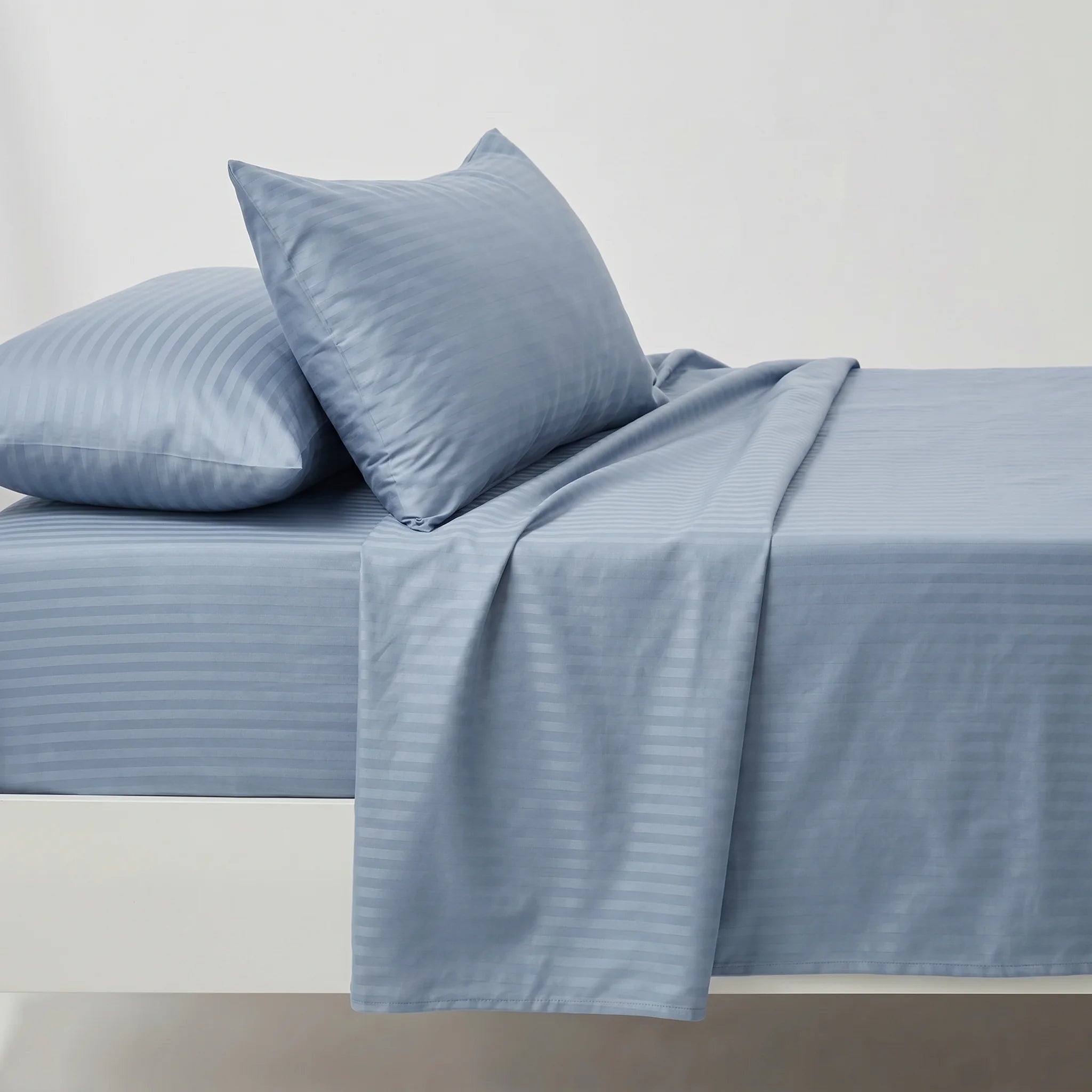Powder Blue Dyed Stripe Bedsheet Set