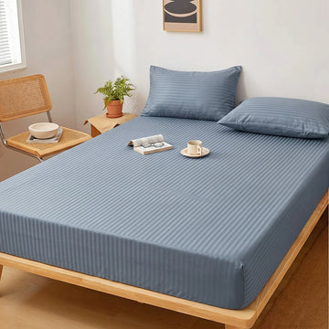 Powder Blue Dyed Stripe Fitted Sheet Set
