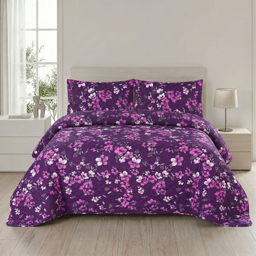 Purple Floral Bed Spread Set — 3 PCS