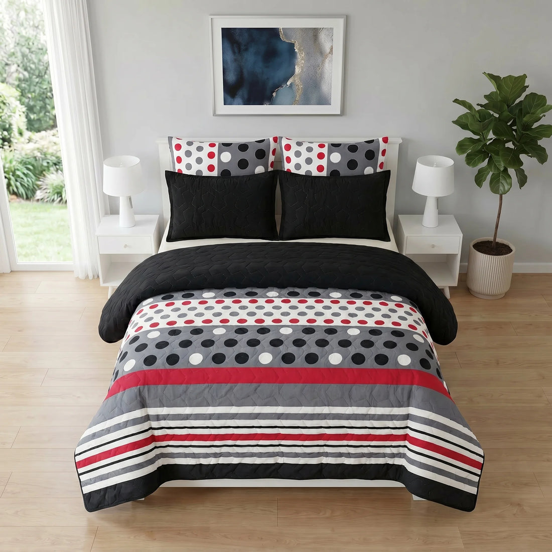 Red Dot Geometric Bed Spread Set — 6 PCS