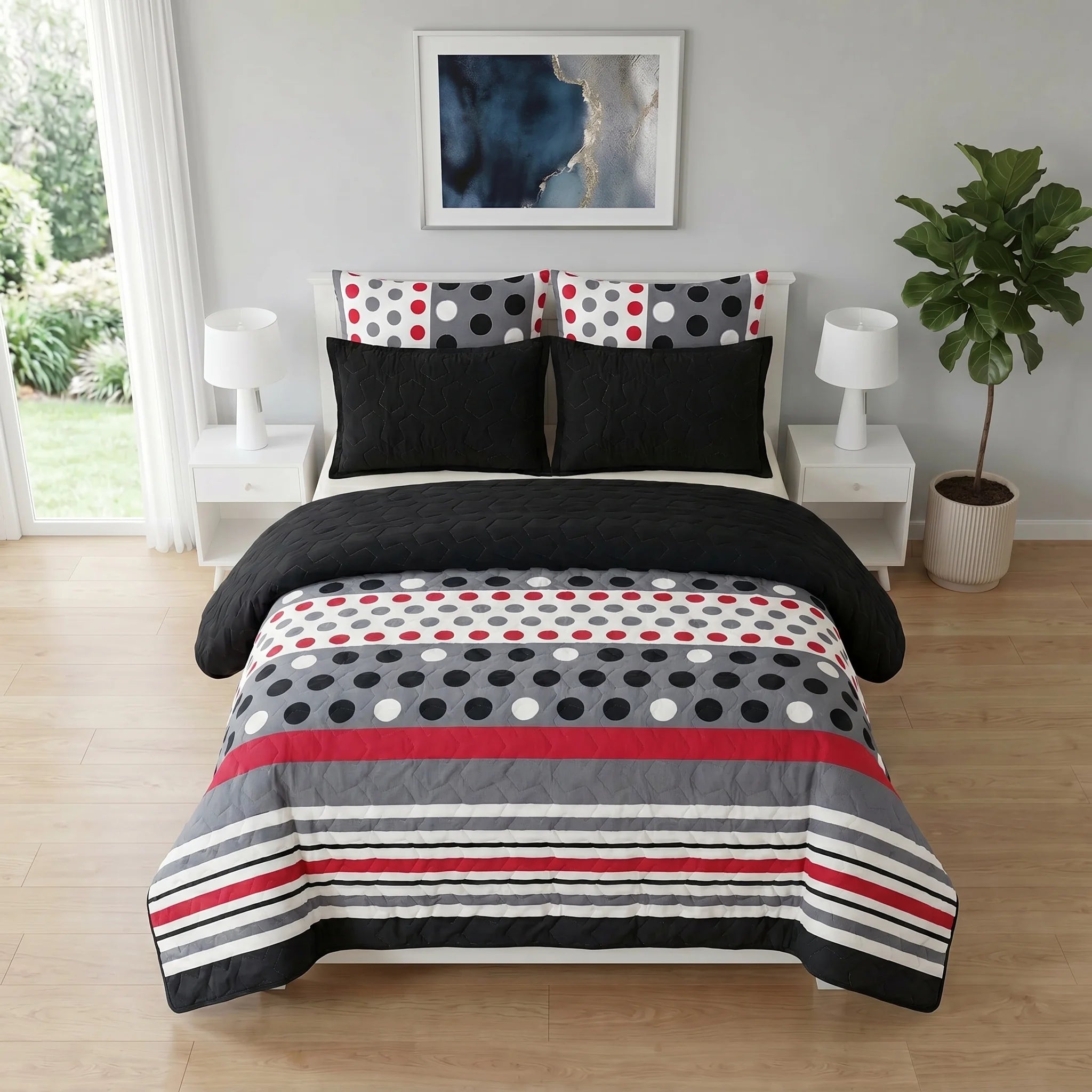 Red Dot Geometric Bed Spread Set — 6 PCS