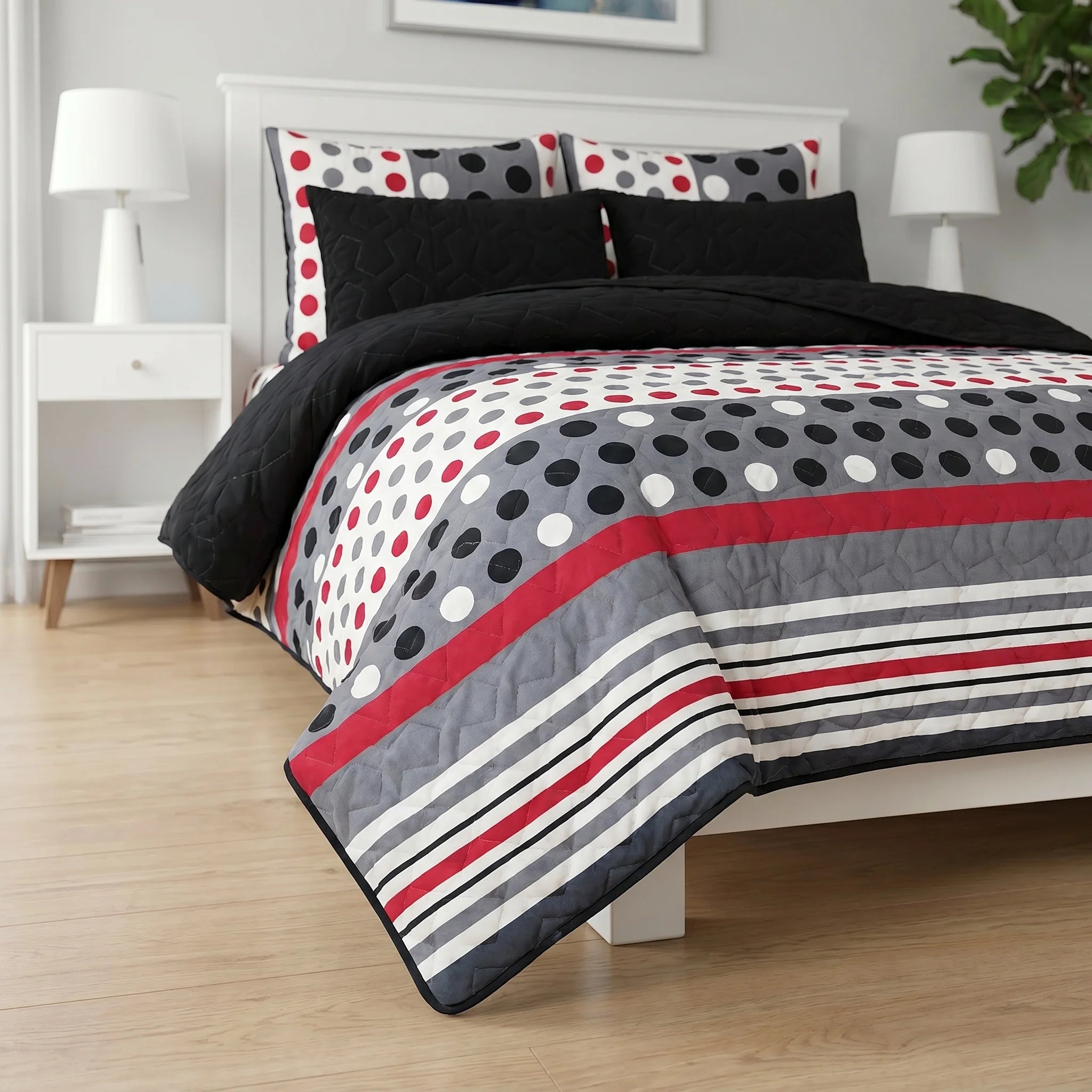 Red Dot Geometric Bed Spread Set — 6 PCS