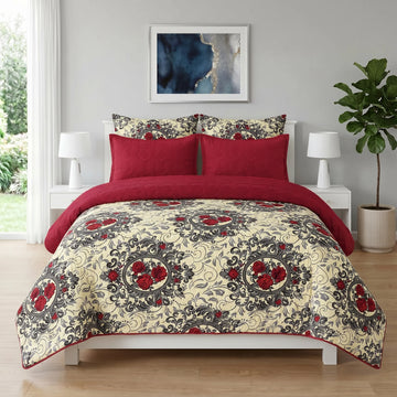 Red Rose Royal Bed Spread Set — 6 PCS