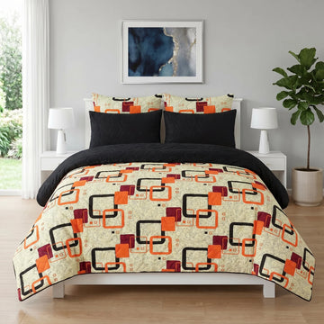 Retro Orange & Black Geometric Bed Spread Set — 6 PCS