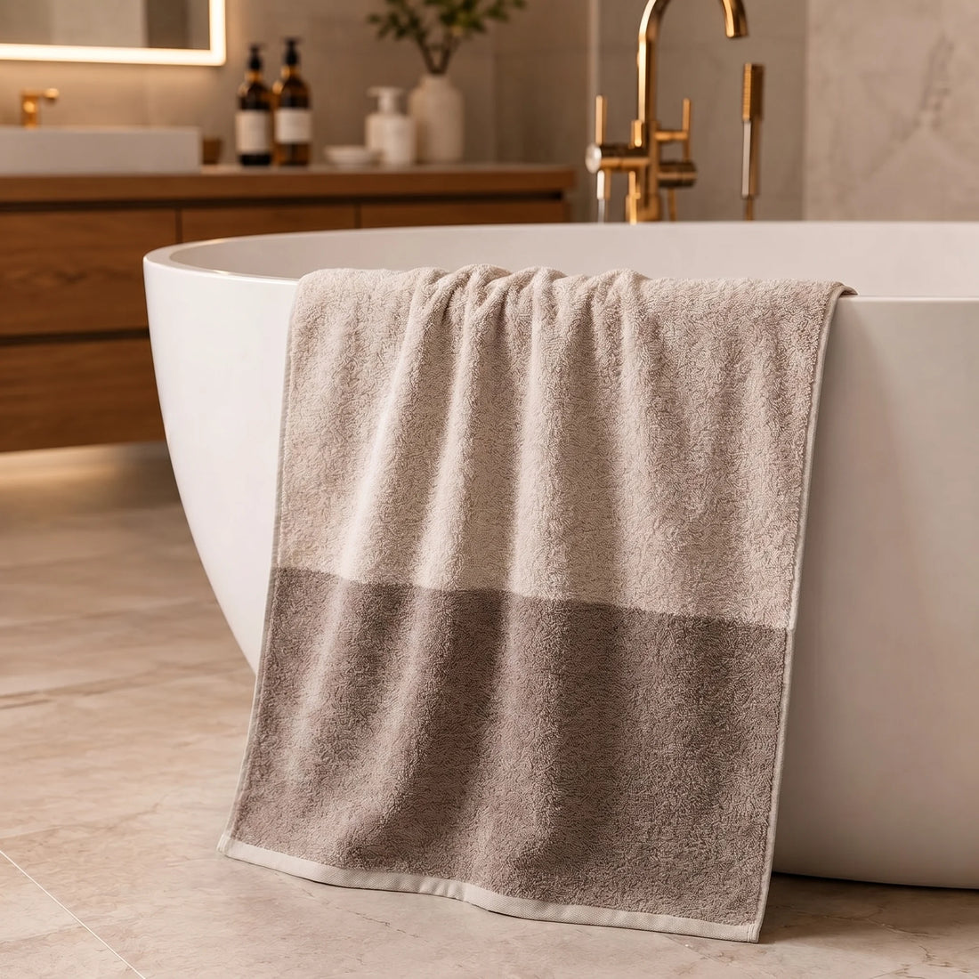 Reversible Dual Tone Bath Towel — Cream & Taupe | 100% Cotton