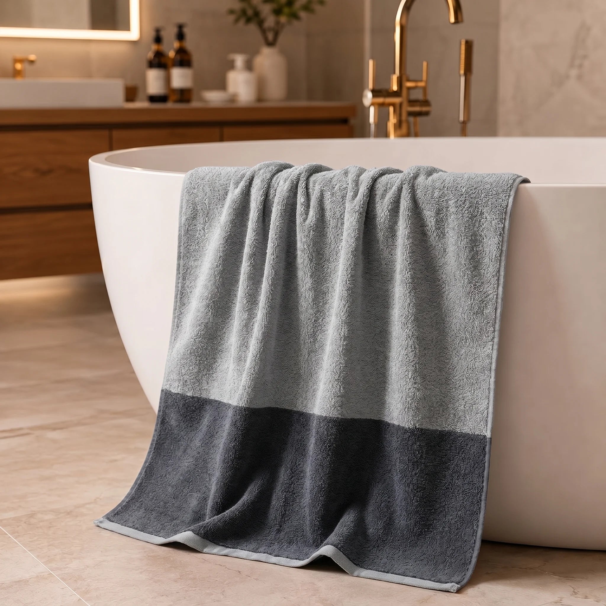 Reversible Dual Tone Bath Towel — Light Grey & Charcoal | 100% Cotton