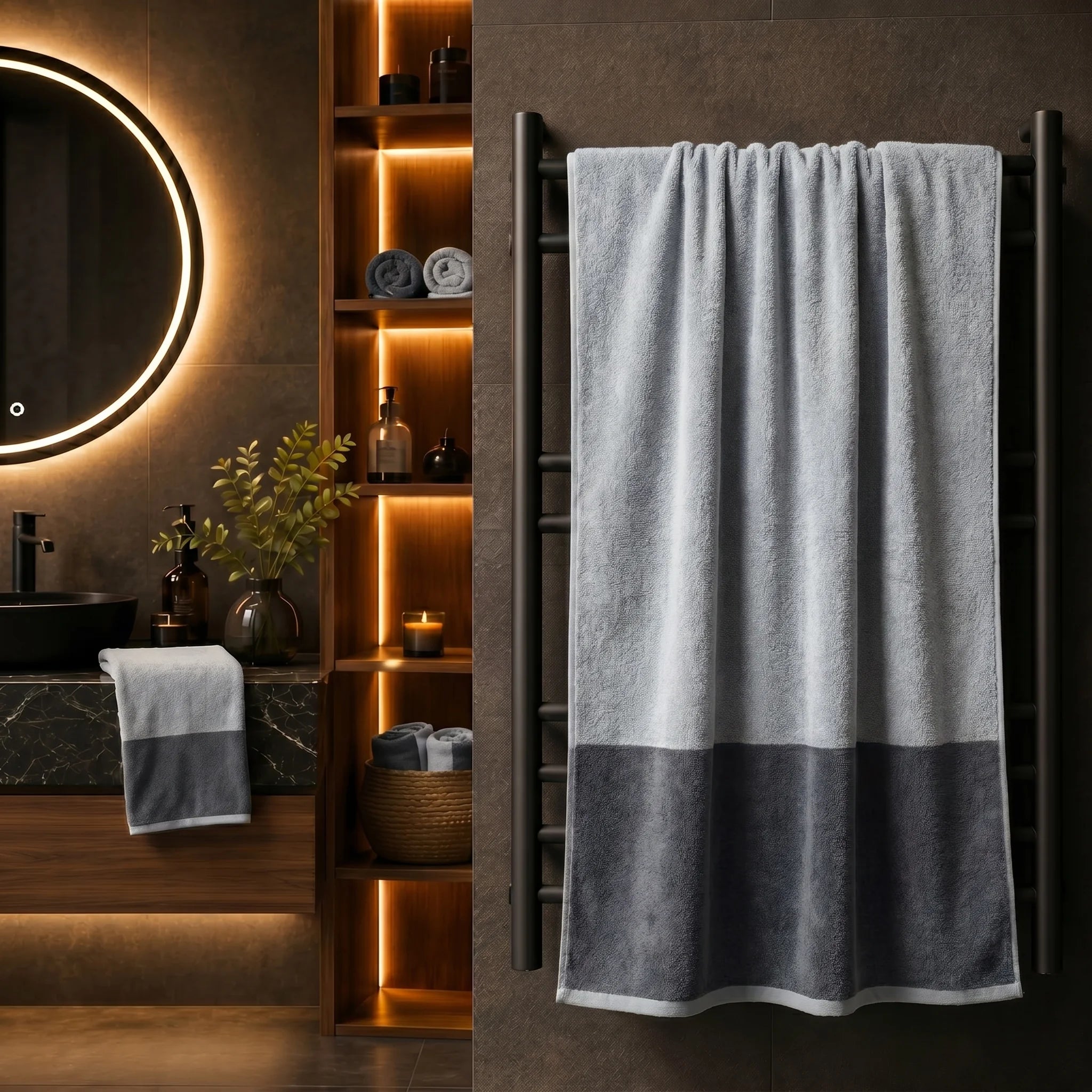 Reversible Dual Tone Bath Towel — Light Grey & Charcoal | 100% Cotton