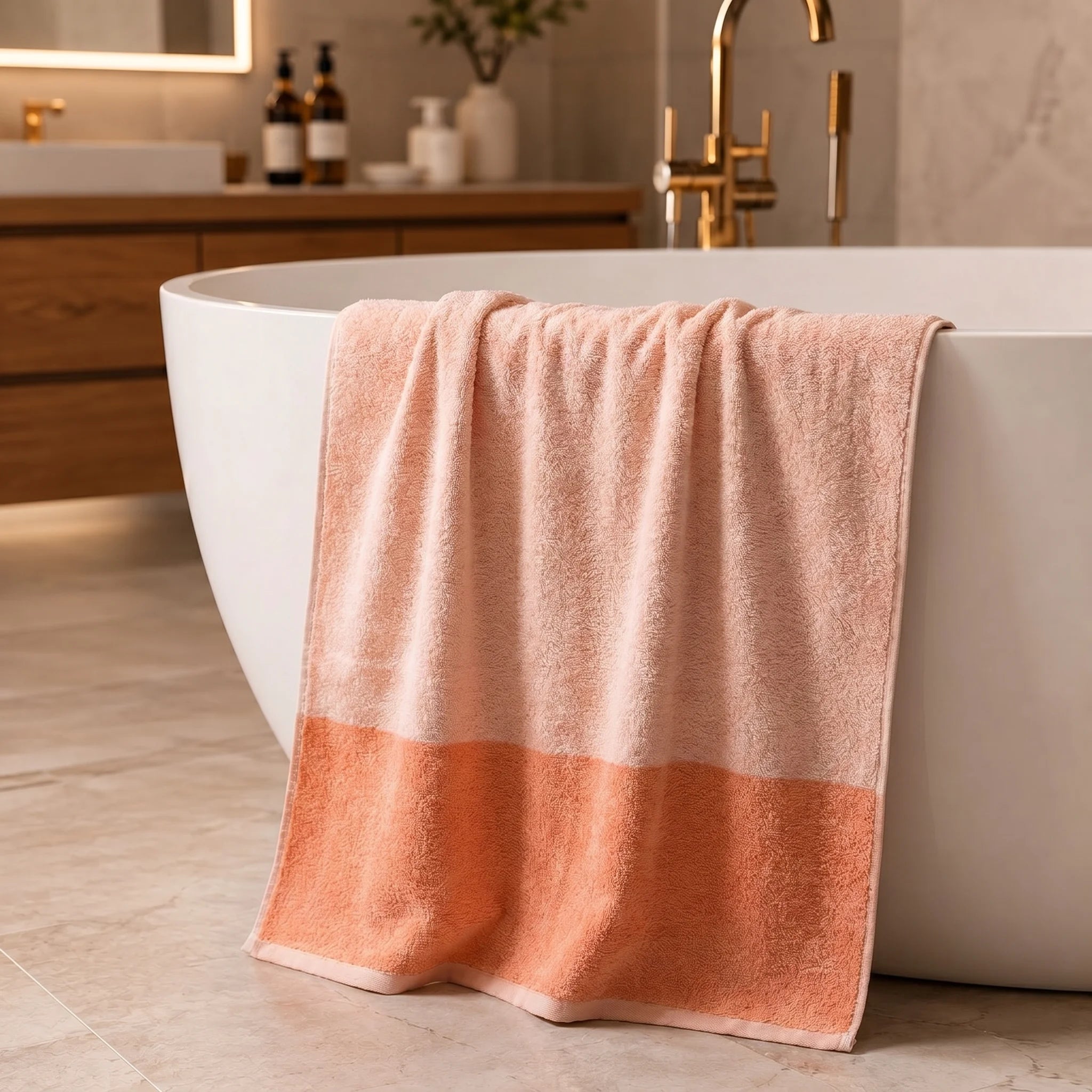 Reversible Dual Tone Bath Towel — Peach & Salmon | 100% Cotton