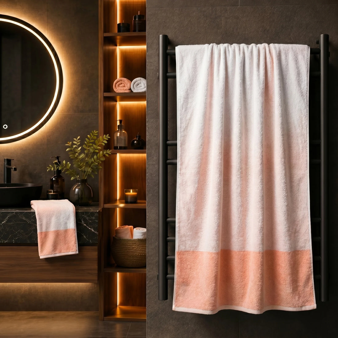 Reversible Dual Tone Bath Towel — Peach & Salmon | 100% Cotton