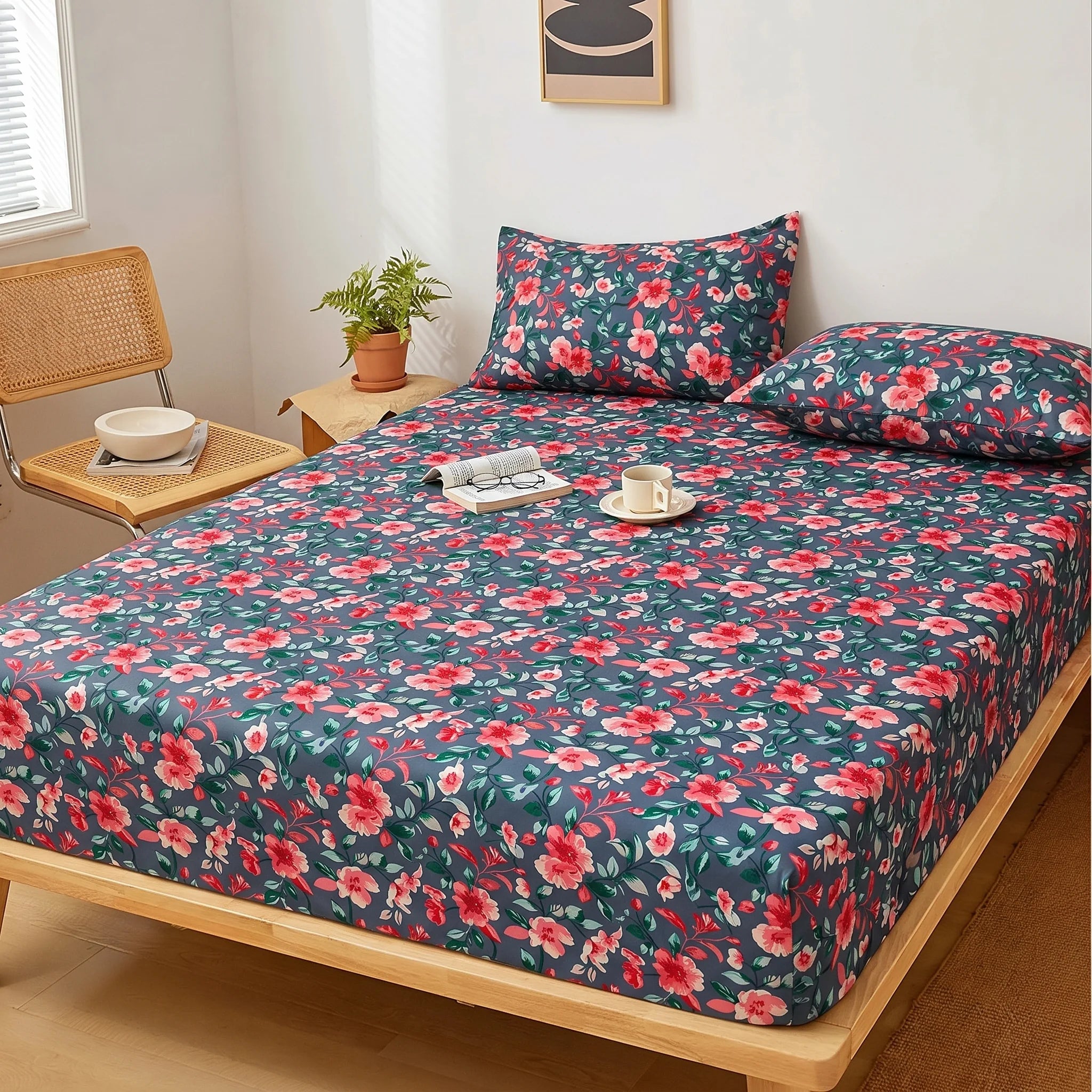 Rosewood Blossom Printed Fitted Sheet